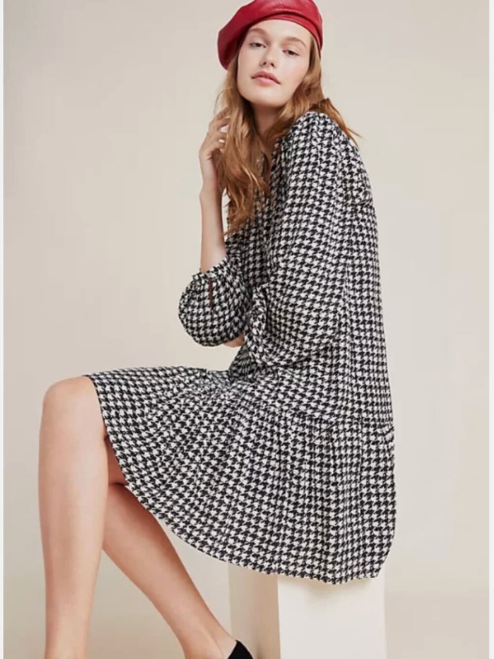 Maeve Anthropologie Margaret Black & White Houndstooth Mini Dress Women's Size M